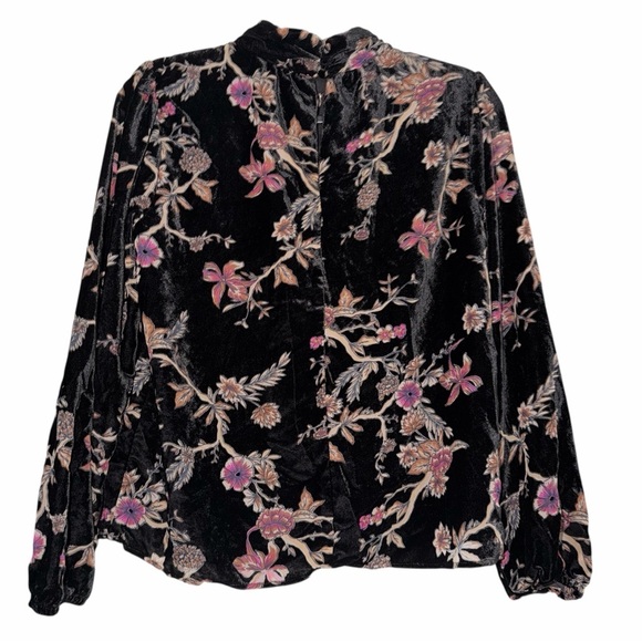 Caché Black Floral Velvet Mock Neck Top Size XS - Picture 4 of 7